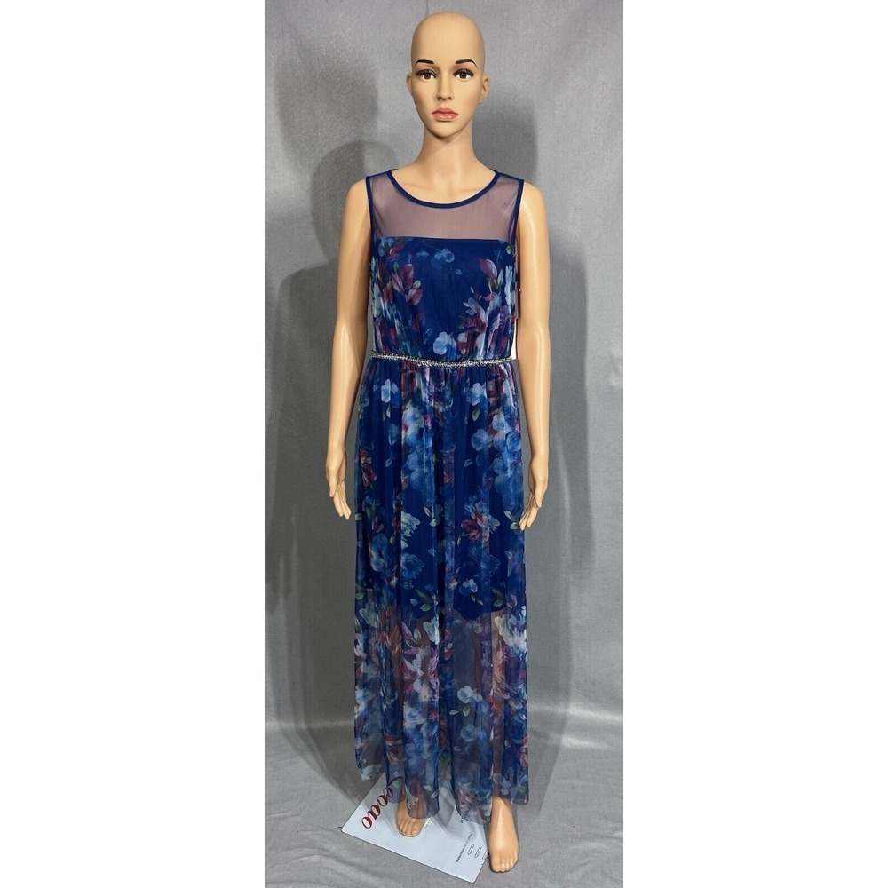 Candalite Women's Floral Elegant Dress Blue Size M